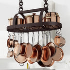 KES 34 Inch Oiled Bronze Hanging Pot Rack, Heavy Duty Oval Pot and Pan Hanging Rack Ceiling Mount, Pot Pan Hangers for Kitchen with 20 Hooks, (For 16" and 24" Joist Mount), KUR221S85-OB by KES