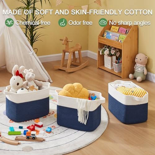 OIAHOMY Cotton Rope Storage Baskets for Organizing Blue & White 3-Pack - Image 2