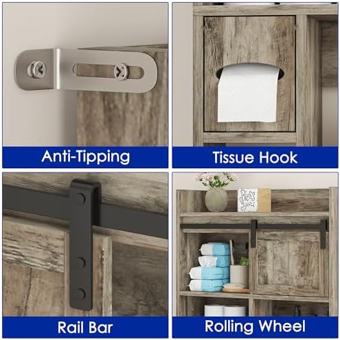 kepptory Over the Toilet Cabinet with Sliding Barn Door，Dark Grey - Image 6