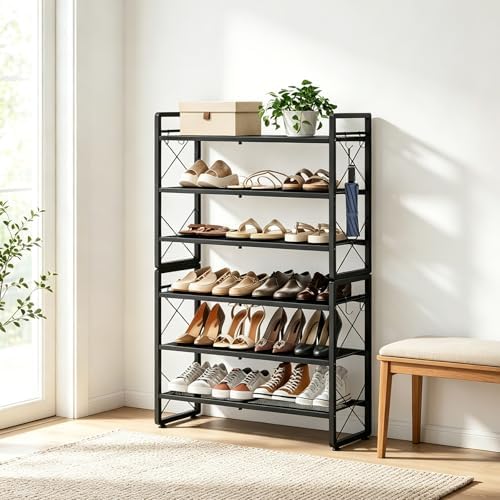 ELYKEN Expandable Shoe Rack for Closet, 6-Tier Metal Black Shoe Organizer - Image 7
