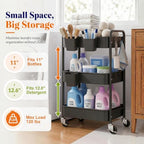 3 Tier Heavy Duty Metal Rolling Storage Cart Organizer with Wheels, Black - Image 4