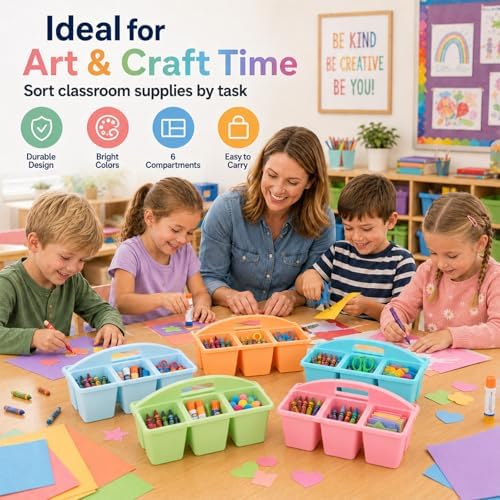 6 Pack Classroom Caddy with Handle, 6 Compartment (Pastel) - Image 5