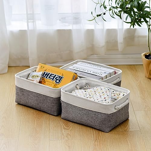 TheWarmHome Storage Bins for Shelves - 13.8L×9.8W×6.7H inch 3 Pack Medium Collapsible Storage Baskets for Organizing | Fabric Storage Cubes for Linen Closet Toy Home (White&Grey) - Image 7