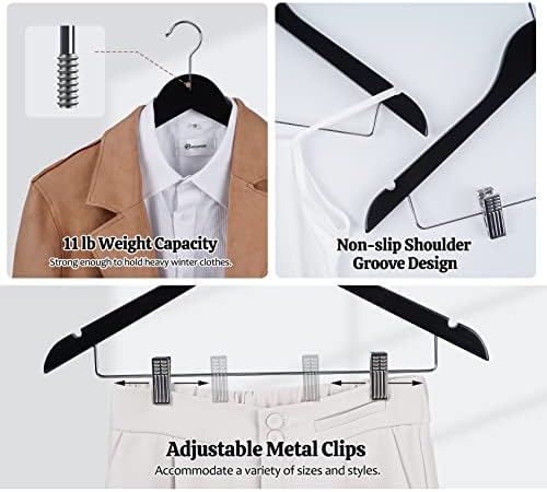 HOUÍSM Wooden Hangers with Clips, Heavy Duty Pants & Skirt Hangers, Solid Wood Clip Hangers for Trousers, Jeans, Clothes – Black, 16 Pack - Image 4