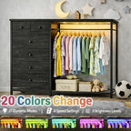 Simple Deluxe Storage Clothes Rack with 6 Drawers, Charging Station & LED Lights, Fabric Chest Shelves Clothing Rack, Wooden Portable Wardrobe Closet, 49.2" W x 15.7" D x 47.2" H, Black - Image 4