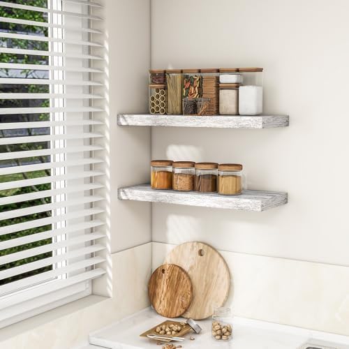 RICHFOCUS 24Inch Floating Shelves for Wall 2Pack|Rustic White|8" D - Image 3
