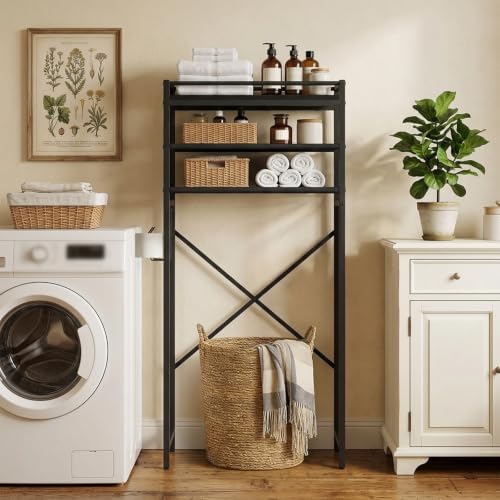 MAHANCRIS Over Toilet Storage, 3-Tier Bathroom Organizer Shelf with Toilet Paper Holder, Freestanding Space Saver Bathroom Shelves Above Toilet for Bathroom, Laundry Room, Black TSBK1201 - Image 4