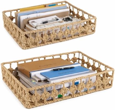 2 Pack File Folders Organizer,Woven Storage Basket for Folders,Mail,Letter,Office Supplies Desk Accessories for Women,Paper Letter Tray Desk Organizer,Stackable File Storage Desktop Organizer by Unknown