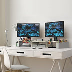 Simple Houseware Desk Dual Monitor Stand Riser with Drawer, Maple - Image 5