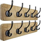 Dseap Coat Rack Wall: Patented, Heavy-Duty, 17.4" Long 5-Double-Hooks Wooden Wall Mounted Coat Rack Coat Hanger Hook Rail for Winter Coats Hat Jacket Clothing, Weathered Brown, Pack of 2 by Dseap