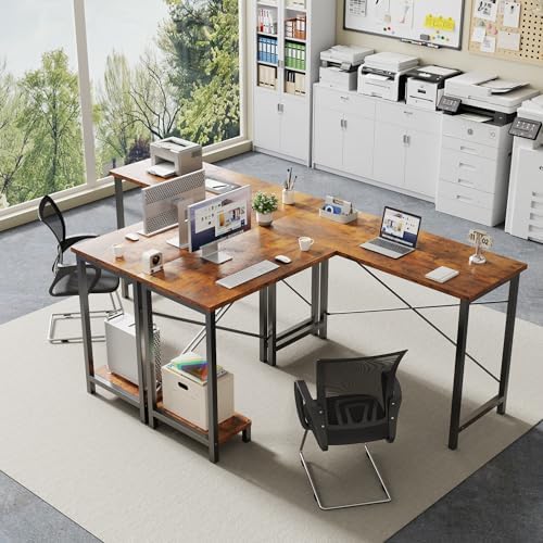 DUMOS 50-Inch Reversible L Shaped Desk with CPU Shelf, Brown - Image 4