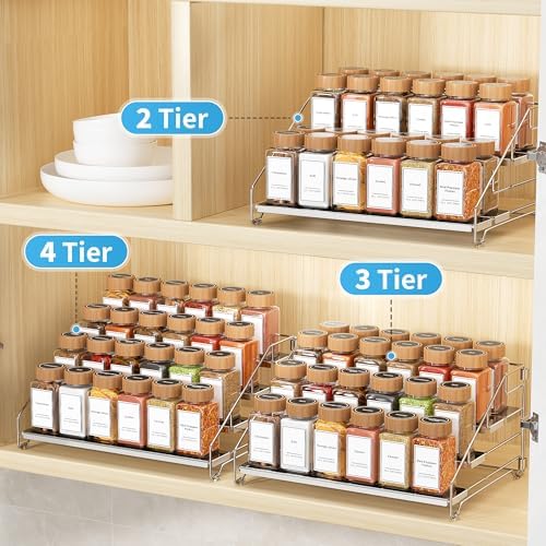 BOIVSHI Spice Organizer for Cabinet, Adjustable Depth Spice Shelf - Chrome - Image 5