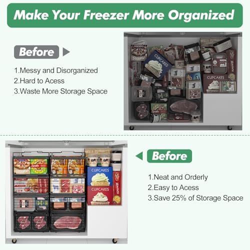 ADRIMER Freezer Organizer Bins, 2 Packs Foldable & Stackable Chest Freezer Organizer Bins with Adjustable Length 11-17.3", Metal Wire Storage Baskets for Upright Freezer, Deep Freezer, Pantry, Black - Image 2