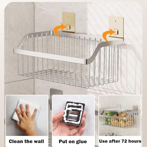 SUS304 Stainless Steel Wire Basket, Hanging Wall Organizer Cabinet Storage Basket, Wall Mounted Shelves for Home Kitchen Bathroom, 2-Pack - Image 3