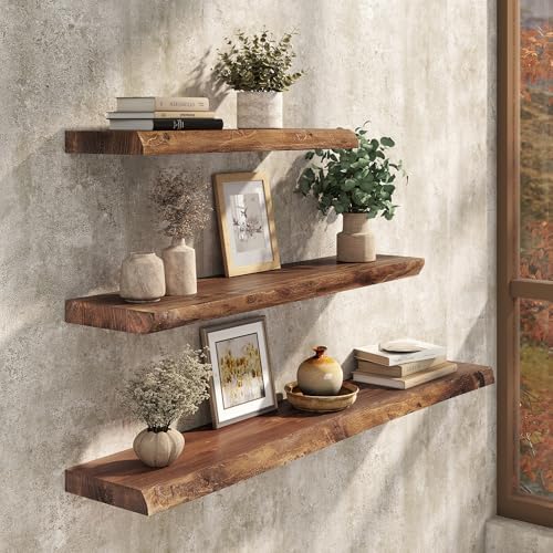 36" Live Edge Floating Shelves Set of 2, Solid Elm Wood, Vintage - Image 2
