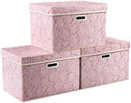 Prandom Large Storage Boxes with Lids,Pink-43x30x30cm,Foldable,3-Pack by Prandom
