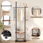 Freestanding Coat Rack Stand, Adjustable Feet, 2 Storage Shelves - Image 3