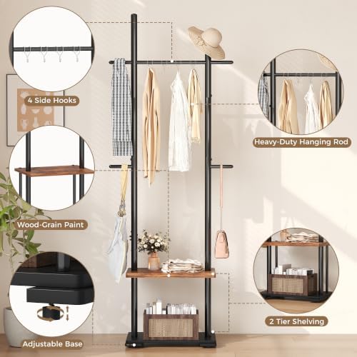 Freestanding Coat Rack Stand, Adjustable Feet, 2 Storage Shelves - Image 3