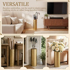 Lounsweer Metal Hammered Umbrella Stand, Gold Cylindrical Umbrella Holder for Entryway, Free Standing Canes Walking Sticks Organizer, Round Waterproof Drip Container for Home Office, 15.8 x 5.9 in - Image 6