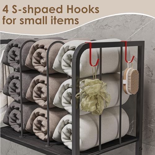 3-Tier Freestanding Cabinet Towel Rack Metal Stand, Black - Image 3