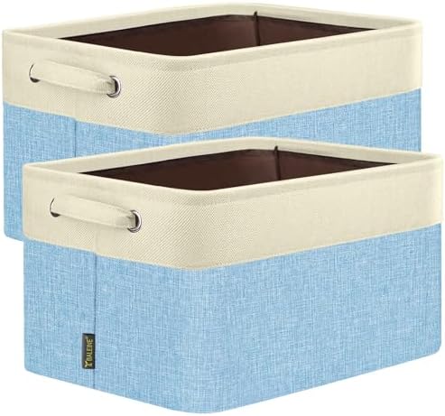 BALEINE 2 Pack Fabric Closet Storage Bins for Shelves, Linen Closet Organizers and Storage, Decorative Baskets for Organizing, Shelf, Clothes, Home, Office (Skyblue, 17''x13''x10.5'') by BALEINE