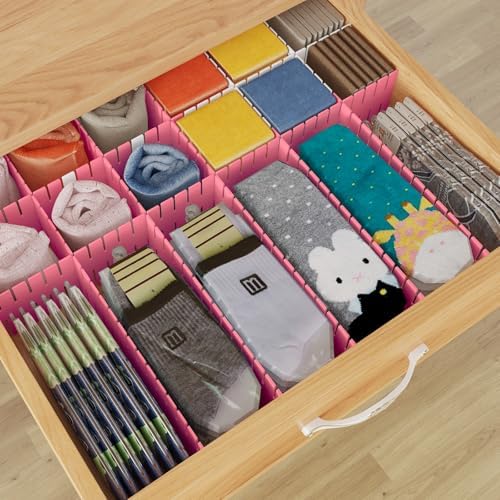 ALBAD Plastic Drawer Dividers Adjustable Drawer Organizer Dividers Separator for Tidying Clutter/Cutlery/Underwear/Socks/Clothes/Dresses/Boxes/Bins in Kitchen Bathroom Bedroom Office (Pink, 42) - Image 5