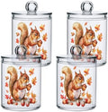 Fustylead 4 Pack Watercolor Autumn Squirrel and Acorns Plastic Apothecary Jar Set for Cotton Swab, Ball, Pad, Floss, Qtip Holder Dispensers for Bathroom Storage Organizer by Fustylead