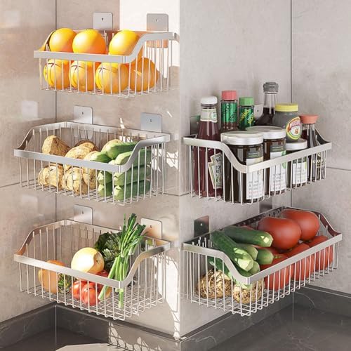 Hanging Kitchen Baskets, Storage Spice Shelf, Wall Mount Storage Baskets, SUS304 Stainless Steel Basket for Kitchen, Bathroom, Storage, 4 Pack, L 11.8Inch, D 6.3Inch, H 4.75Inch - Image 7