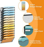SUPEASY 14 Tier Wall File Organizer, Hanging Wall Mounted Mail Organizer with Label Slots, Metal Mesh File Holder Magazine Rack for Office, Home, School or Classroom, Black - Image 3