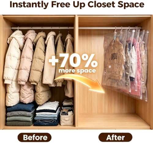 5 Pack Hanging Vacuum Storage Bags for Clothes Space Saver Compression Bags - Image 2