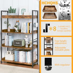HCHQHS 4 Tier Bookshelf, Adjustable Industrial Bookcase, Vertical Tall Book Shelf, Wood and Black Metal Open Bookshelves for Home Office, Living Room, Bedroom - Image 5