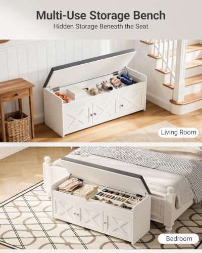 Amada 39.4" Shoe Storage Bench, Entryway Bench with Cushioned Seat, White - Image 5