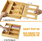 SpaceAid Bag Storage Organizer for Kitchen Drawer, Bamboo Organizer, Compatible with Gallon, Quart, Sandwich and Snack Variety Size Bag (1 Box 4 Slots), 2.5" High - Image 5