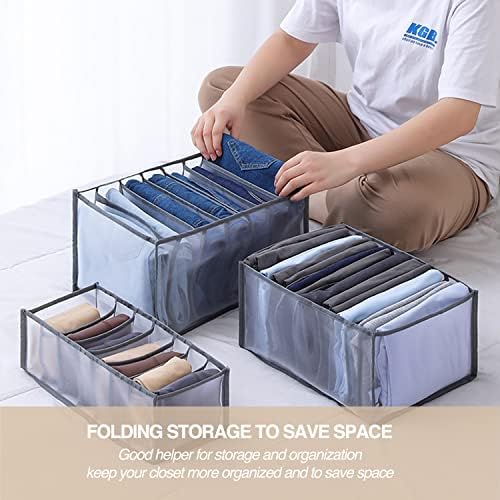 Wardrobe Clothes Organizer 7 Grids Portable Closet Organizer Mesh Separation Storage Box Foldable Closet Drawer Organizer for Underwear Socks Scarves Leggings (Grey, 4 Leggings Grid) - Image 2