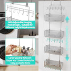 HapiRm Over The Door Organizer - Hanging Door Organizer with 4 Metal Large Capacity Baskets and Adjustable Coat Hook for Bathroom Bedroom Kitchen Pantry Closet Cabinet - Image 4