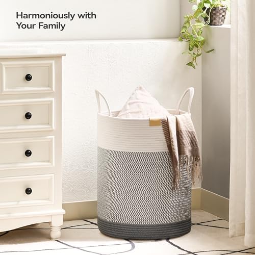 Nunsino Laundry Hamper 62L,Large Laundry Basket for Clothes,Decorative Storage Basket for Blankets,Cotton Rope Woven basket for bedroom,Grey White - Image 2