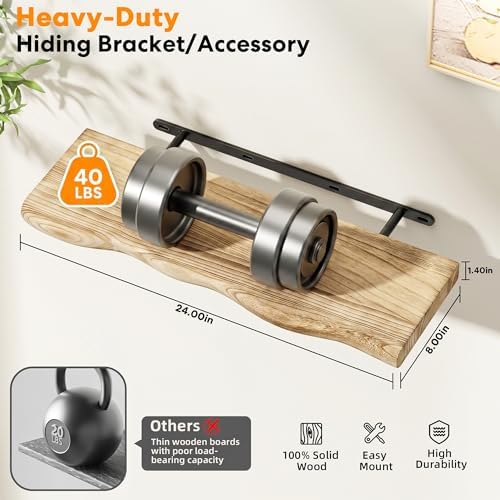 Organic Wavy Edge Floating Shelves,Hidden Brackets,2 Pack 36 in - Image 3