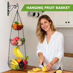 HULISEN 3-Tier Hanging Fruit Basket for Kitchen with Banana Hook - Image 2