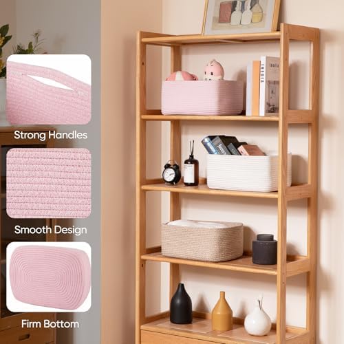 OIAHOMY 4 Pack 14.17 * 11.02 * 6.3IN Storage Baskets for Organizing Shelves, Woven Rope Baskets for Organizing Books, Clothes, Decorative Basket for Living Room, Nursery, Bedroom, Gift Basket, Pink - Image 3