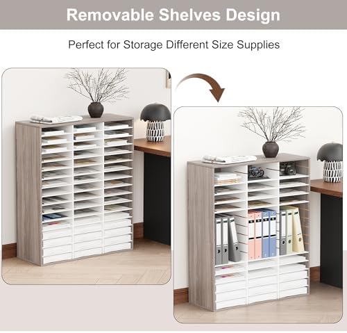 EasyPAG Wooden Literature Organizer with Adjustable Shelves, 48 Compartments Office Paper Organizer Storage 24000 Sheets Letter Size Paper, Student Mailbox for Classroom, Retro Gray/White - Image 6