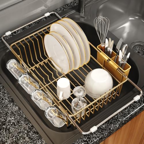 MAJALiS Gold Expandable Dish Drying Rack Over Sink with Anti-Slip Grip by MAJALiS