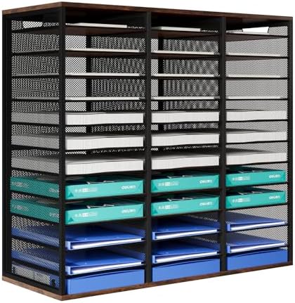 PAG Mass Mail Sorter - Adjustable Mail Holder, Countertop Literature Organizer, Student Mailbox for Classroom, Desktop Bill Paper Organizer for Office Home School, 36 Compartments, Brown by PAG-Mass