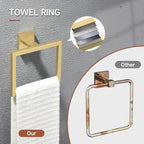 TQKAG Brushed Gold Bathroom Hardware Accessories Set 10 Pieces, 23.6" SUS304 Stainless Steel Towel Bar Set Wall Mounted Includes Single Towel Bar, Towel Ring, Toilet Paper Holder, Double Towel Hooks - Image 3