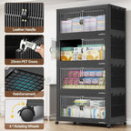 BROVIEW 800Qt Extra Large Stackable Storage Bins with Lid, Closet Organizer Collapsible Drawer Boxes with Wheels, Folding Plastic Cabinet Containers for Home Kitchen Room Organization, 4Pack Black - Image 3