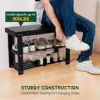 BEEFURNI Acacia Wooden Shoe Rack Bench for Entryway, 3-Tier, Black - Image 5