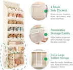 3in1 Over The Door Shoe Organizer with 5 Slanted Compartments,Removable Storage Bin & Transparent Pockets,Thickened Waterproof Oxford Fabric Shoes Rack for Shoes,Boots,Toys,Daily Essentials. (Beige) - Image 2
