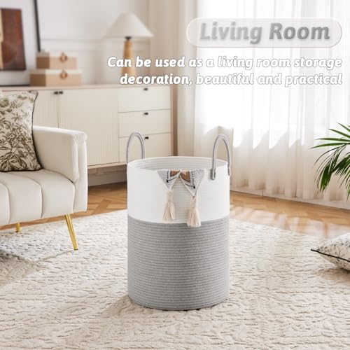 Artfeel Laundry Basket,Woven Cotton Rope Laundry Hamper,100L for Decorative Storage of Dirty Clothes,Toys and Blankets in Bathroom,Baby Room and Living Room - Image 5
