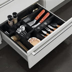 Bamboo Drawer Organizer Set, 8 PCS Black Multi-Use Drawer Storage Boxes, Junk Drawer Organizer Divider Bins for Bathroom, Kitchen, Office Desk, Makeup, Jewelry, Utensils - Image 5