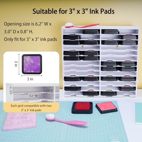 Krafetto 26 Grids Ink Pad Storage Rack, Wall-mountable Stamp Pad Organizer Holder Compatible with 3" x 3" Ink Pads（Grid Size 6.2" W × 3" D × 0.8" H） - Image 3