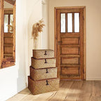 Woanger Set of 4 Wicker Baskets with Lids, Orange - Image 4